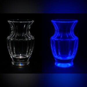 Vase106: Signed Rogaska UV-Reactive Crystal Vase • Rare Electric Blue Glow